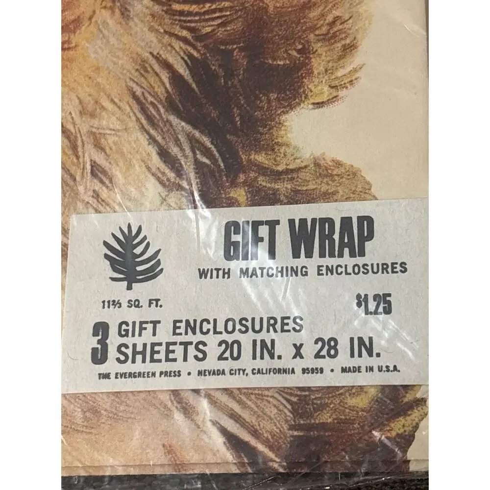 VTG Hallmark Evergreen Press Santa Christmas Gift Wrap 3 Gift Enclosures 20X28